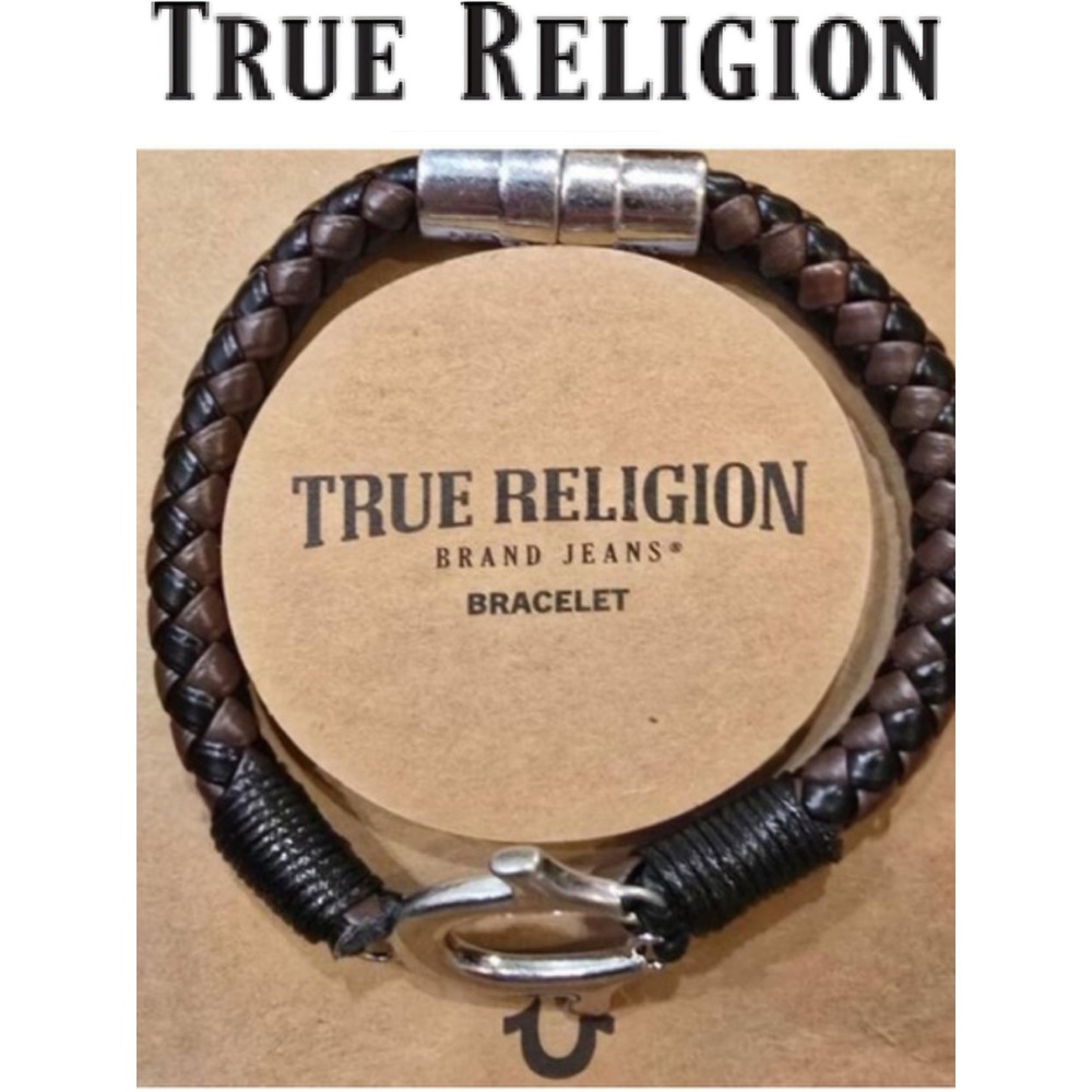 True Religion Horseshoe Logo Braided Leather Bracelet